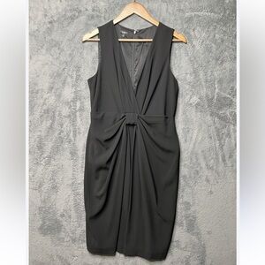 TALBOTS Minimalist Party Cruise Knot Ruched Waist Deep V-Neck Black Dress 14W